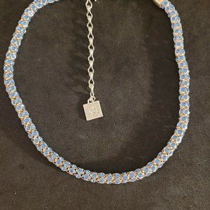 Anne Klein Silver Tone Blue Crystal Necklace 16" - 18"